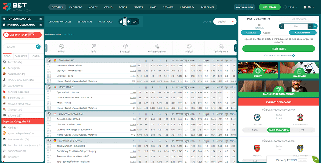 22bet apuestas deportivas