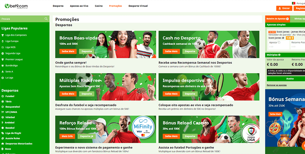 Página de promociones de Bet9