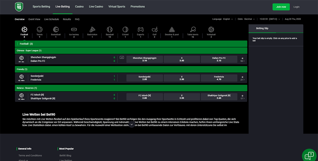 BET90 apuestas en vivo