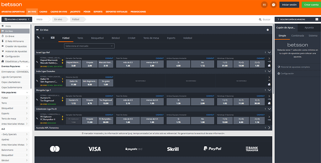 Betsson apuestas en vivo