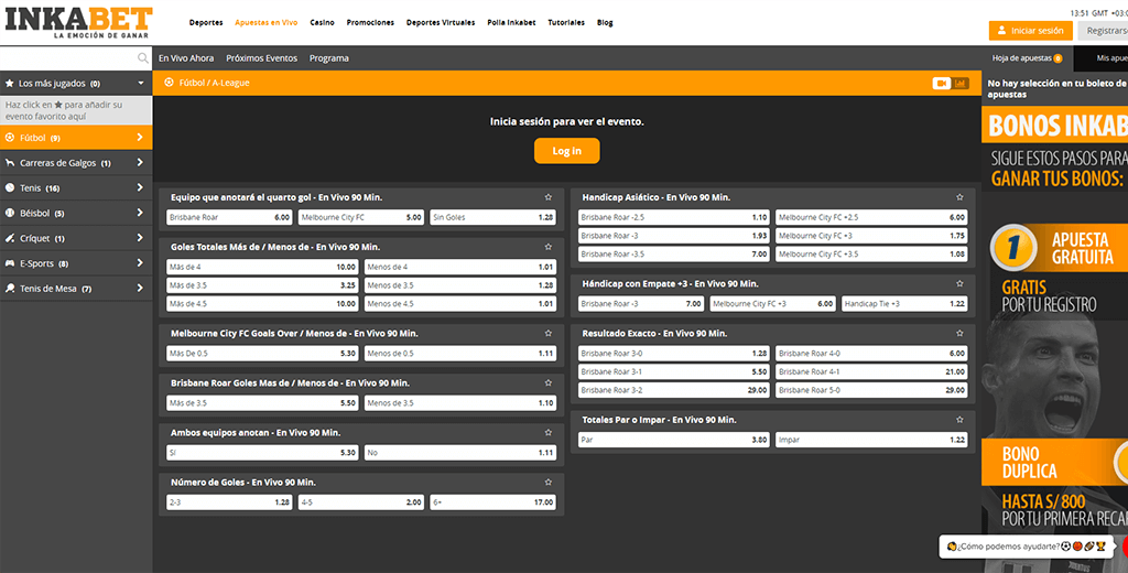 Inkabet apuestas en vivo