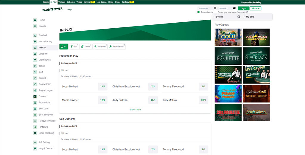 PaddyPower apuestas en vivo