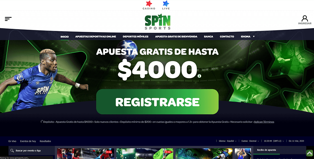 Spin Sports página principal